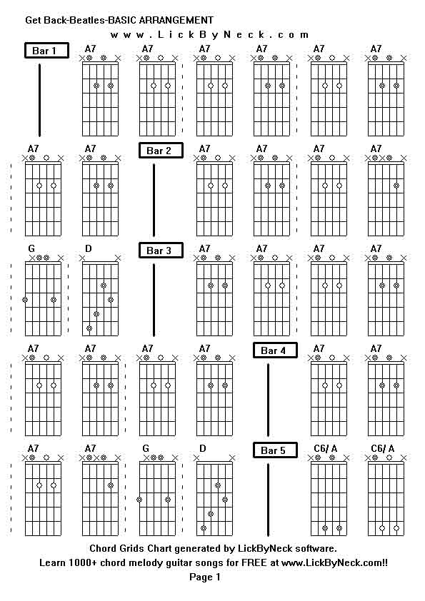 Chord Grids Chart of chord melody fingerstyle guitar song-Get Back-Beatles-BASIC ARRANGEMENT,generated by LickByNeck software.